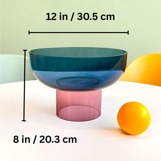 Hand-Blown Colored Glass Decorative Pedestal Bowl