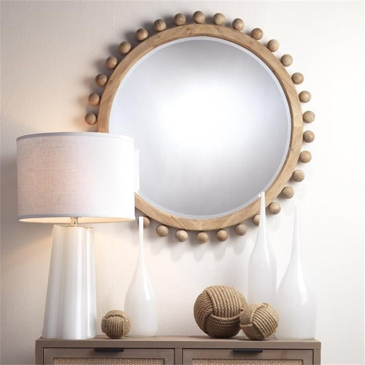 35" Round Wood Mirror
