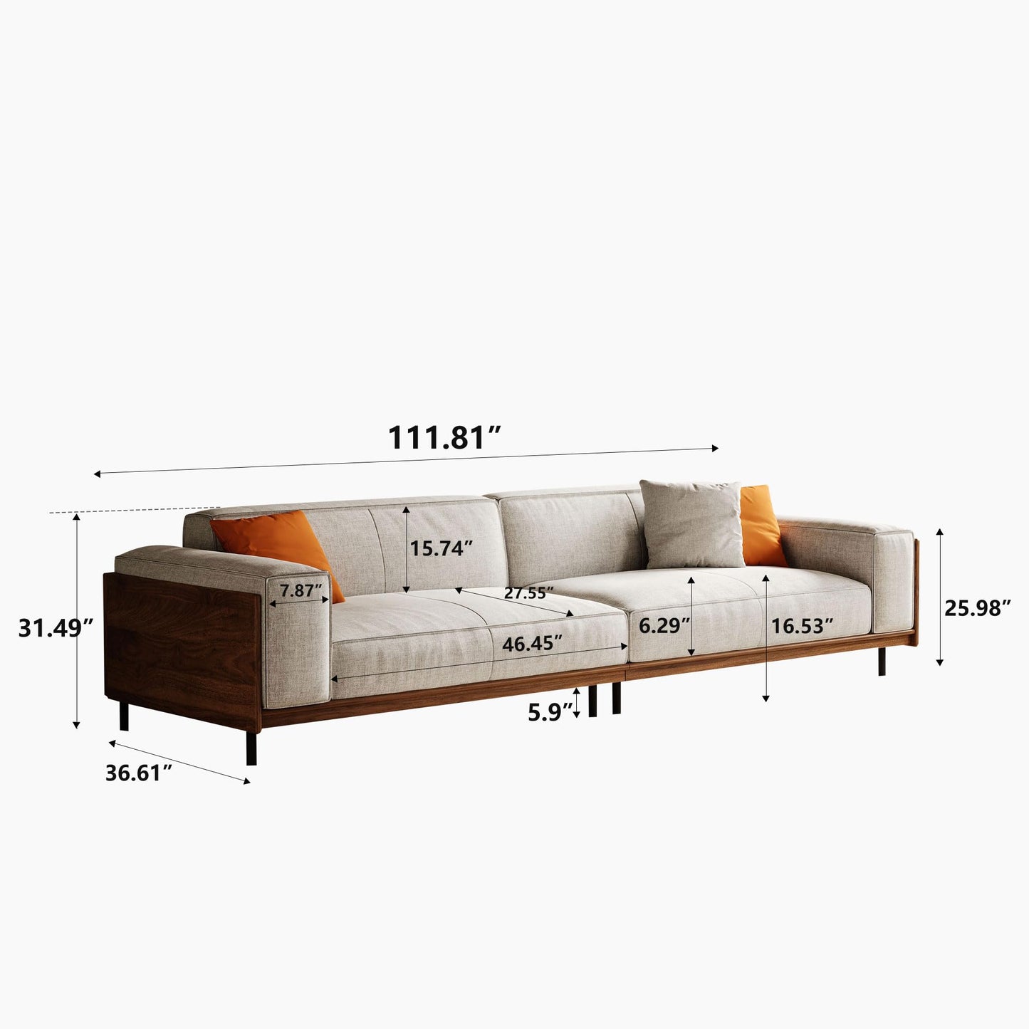 112" Wood and Linen Upholstery Sofa