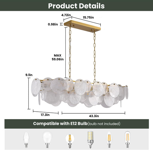 43-1/4" 12-Light Linear Cloud Glass Chandelier