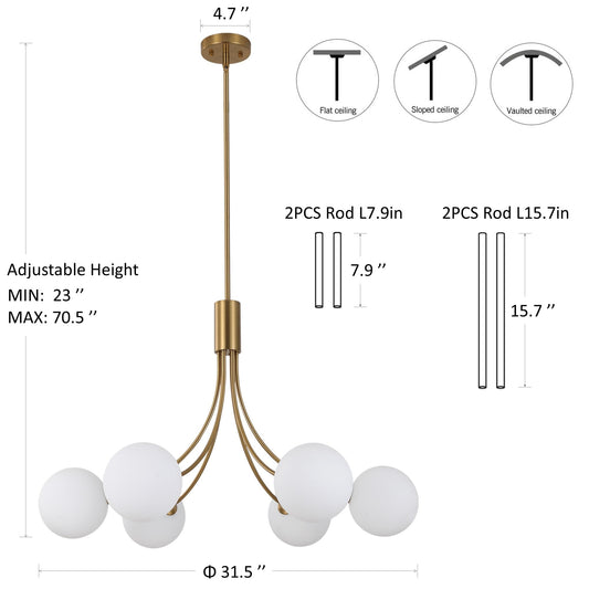6 Light Brass Chandelier