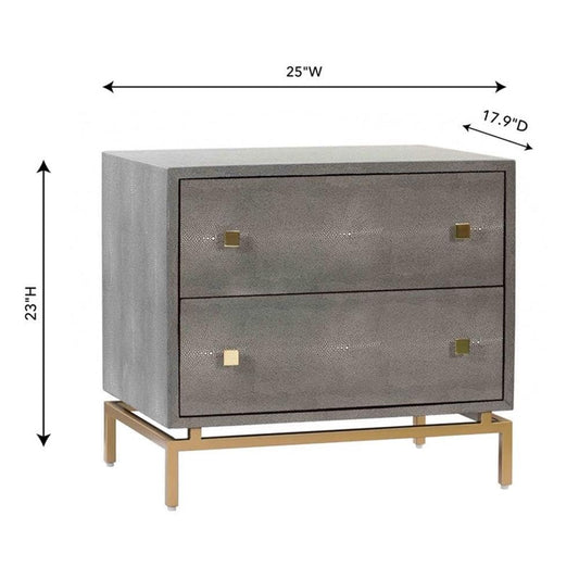 Faux Shagreen & Metal 2-Drawer Nightstand