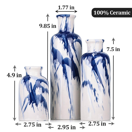 Ceramic Blue & White Vases, Set of 3