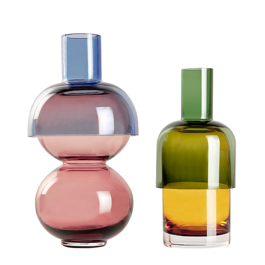 Hand-Blown Colored Glass Reversible Vases, Set of 2