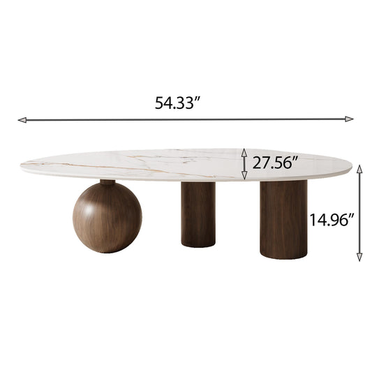 54" Coffee Table with Faux-Marble Top & Faux-Wood Metal Legs