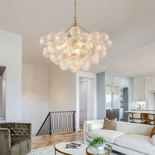 MEIXISUE Modern Glass Chandelier,9 Light Nordic Bubble Ball Swirled Glass Globe Gold Large Pendant Light Fixtures for Foyer Bedroom Dining Room Living Room Kitchen Entryway D31.1 in UL Listed