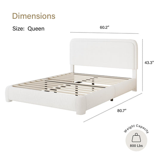 Upholstered Platform Queen Size Bed