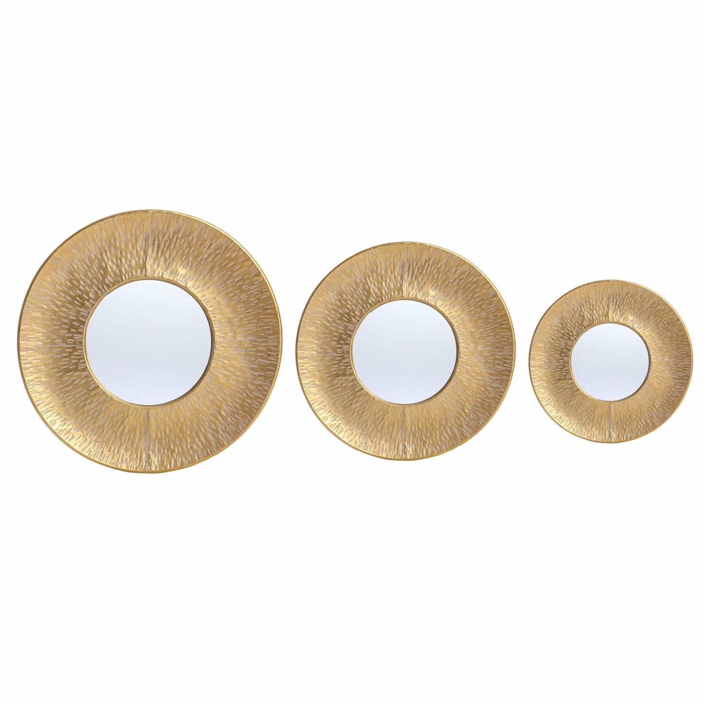 LuxenHome 3 Piece Gold Metal Round Wall Mirror Set Boho Wall Hanging Mounted Mirror,Rattan Mirror Suitable for Farmhouse, Living Room, Bedroom and Bathroom