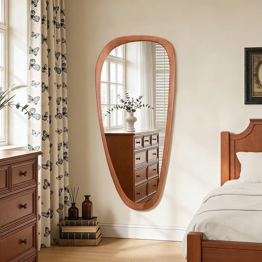 Asymmetrical Wall Mirror with Walnut Wood Frame
