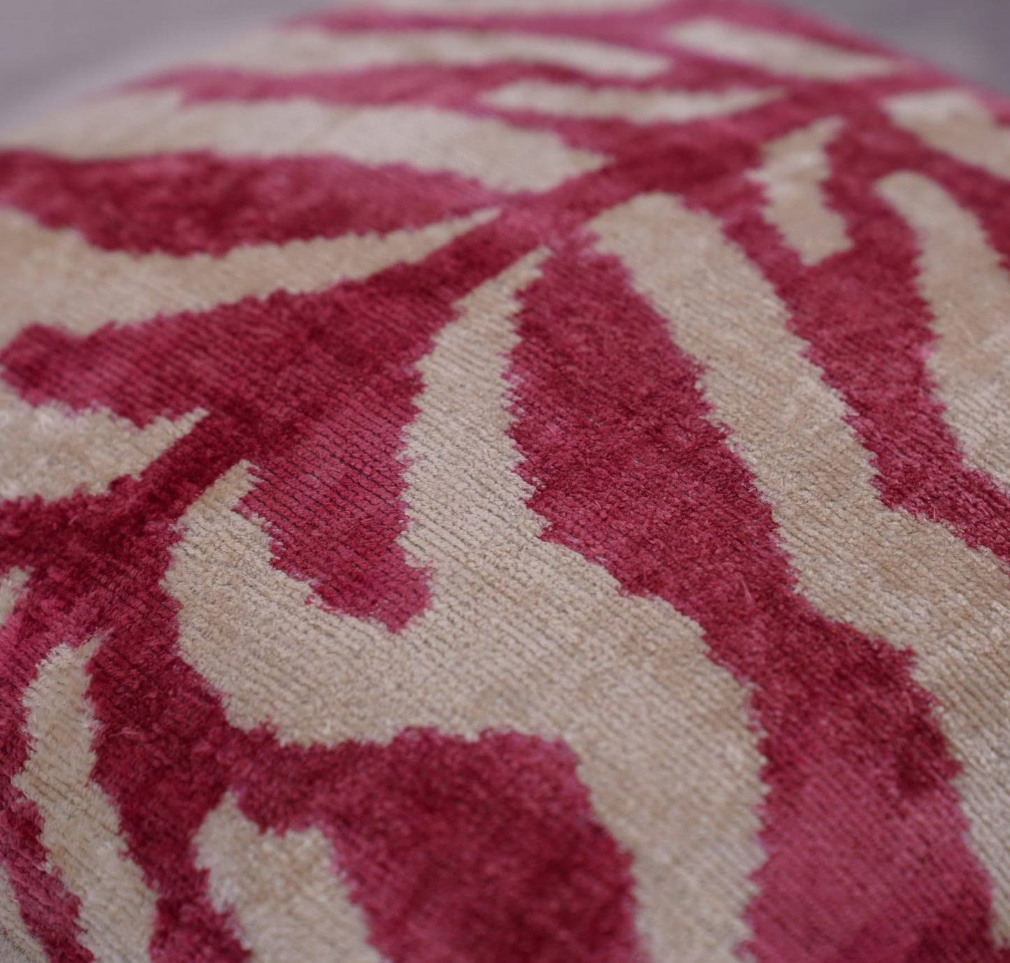 CANVELLO Luxury Velvet Throw Pillow - Handmade Decorative Cushion with Tiger Print Design - Pinkish Red & Beige, 16x16 Inch, Down Feather Insert, Soft & Plush, Boho Chic Accent Pillow for Sofa & Bed