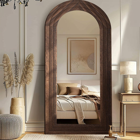 Arched Wooden Frame Floor Mirror