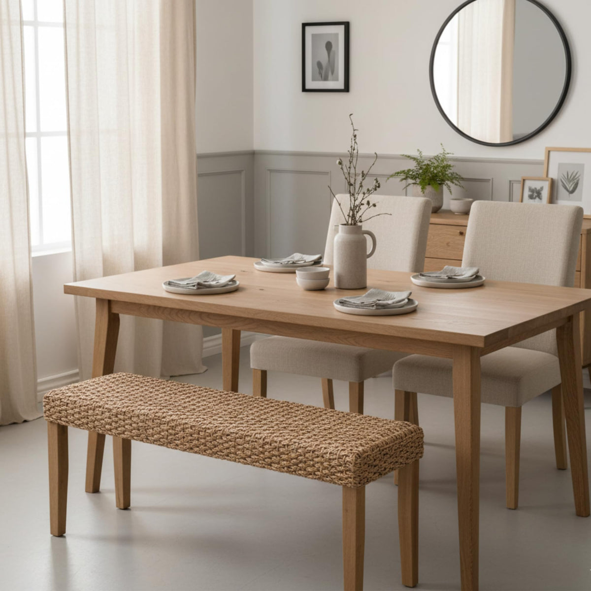 47"W Rattan Bench