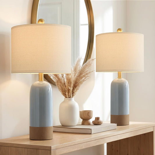 Glazed Ceramic Table Lamps, Set of 2