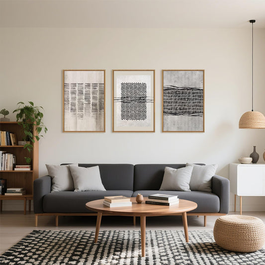 Framed Linear Print on Canvas Wall Art, Set of 3