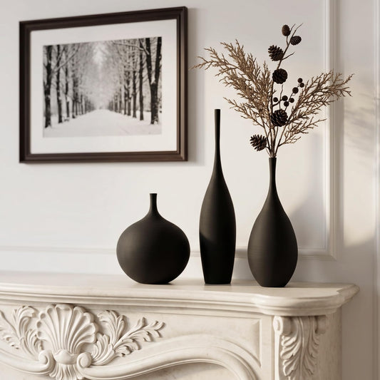 Black Ceramic Vases, Set of 3