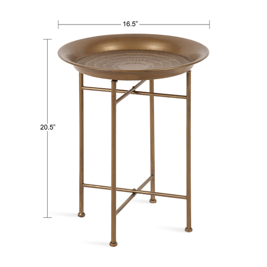 Kate and Laurel Mahdavi Round Hammered Metal Tray End Table, Dark Gold