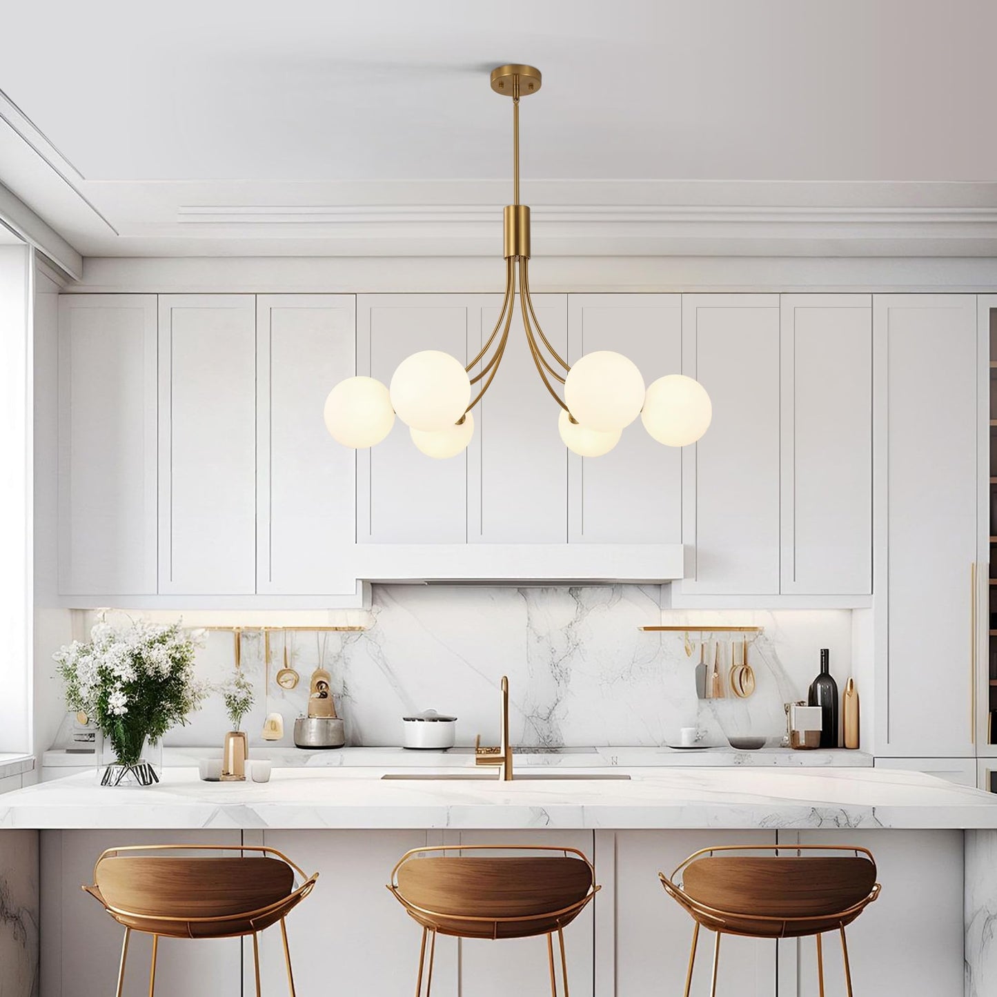 6 Light Brass Chandelier