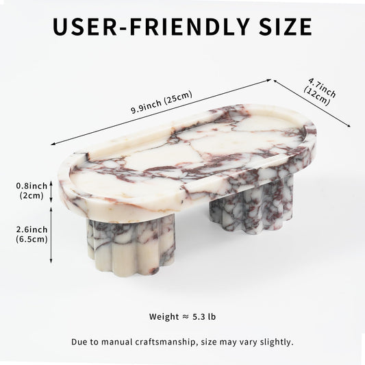 White & Purple Marble Decorative Oval Pedestal Tray