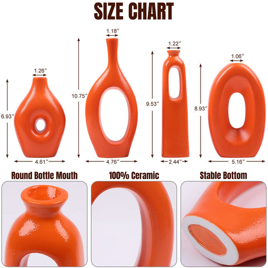 Orange Ceramic Vases, Set of 4
