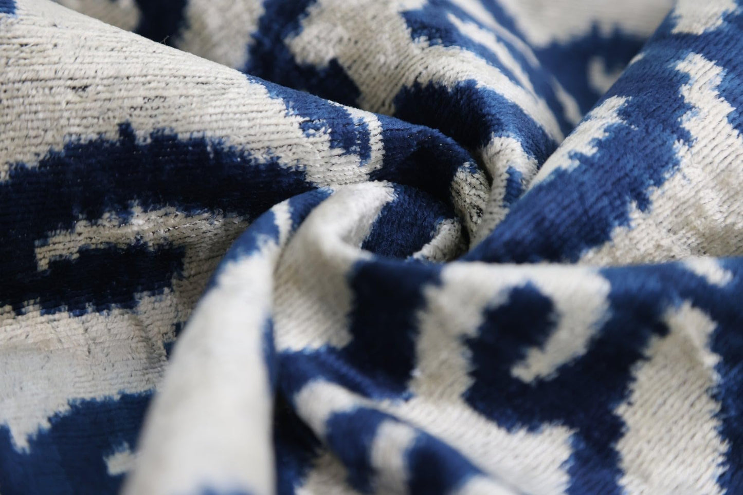 CANVELLO Handmade Navy Ikat Velvet Pillow – 16x24 Silk Accent Cushion