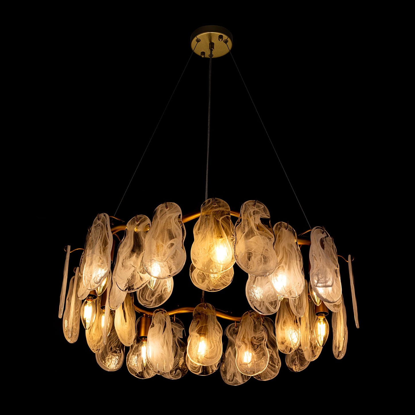 Wellmet Gold Crystal Chandelier 26",Modern Chandeliers for Dining Room, Hanging Glass Ceiling Light Fixture for Kitchen Island, Round Light Fixture for Living Room Bedroom Hallway