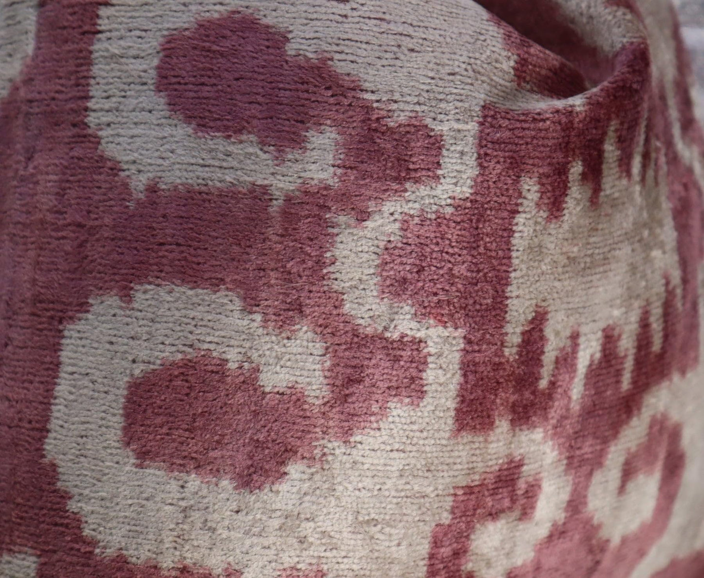 Canvello Handmade Burgundy Ikat Velvet Throw Pillow – Luxury Decorative Cushion, 16x16 Inch, Down Feather Insert, Bohemian Tribal Accent Pillow for Sofa, Couch & Bed