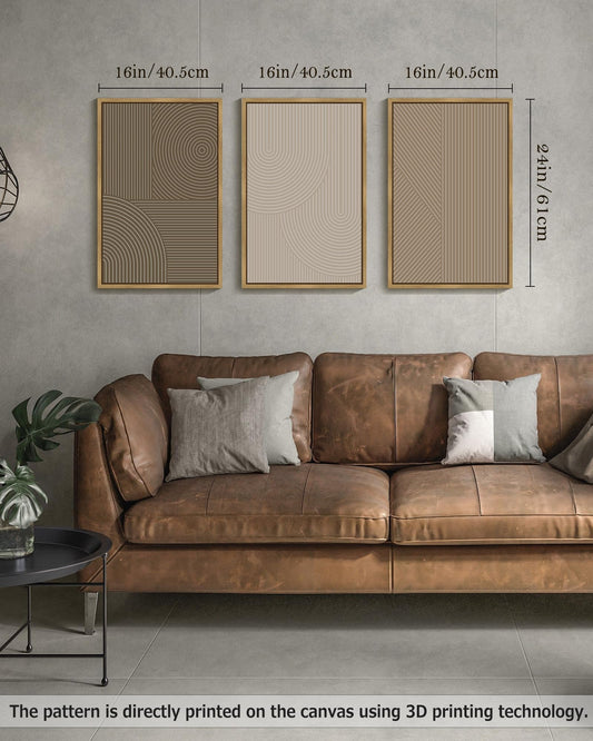Framed Geometric Print on Canvas Wall Art, Set of 3