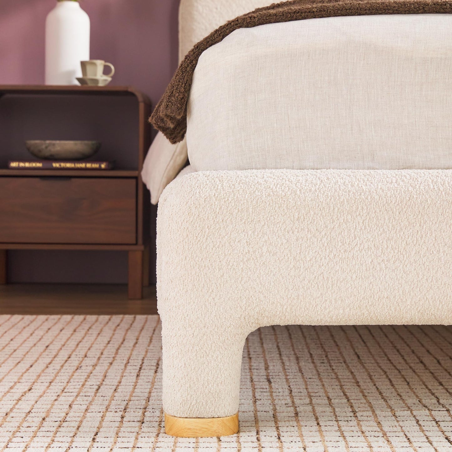 Curved Upholstered Queen Size Bed