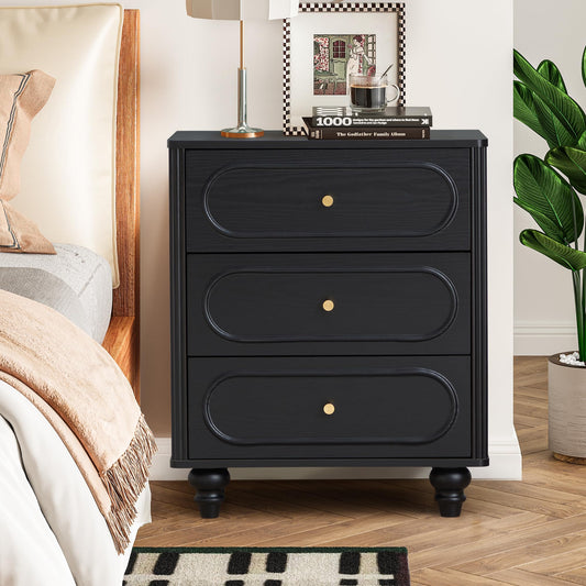 23" 3-Drawer Nightstand, Black