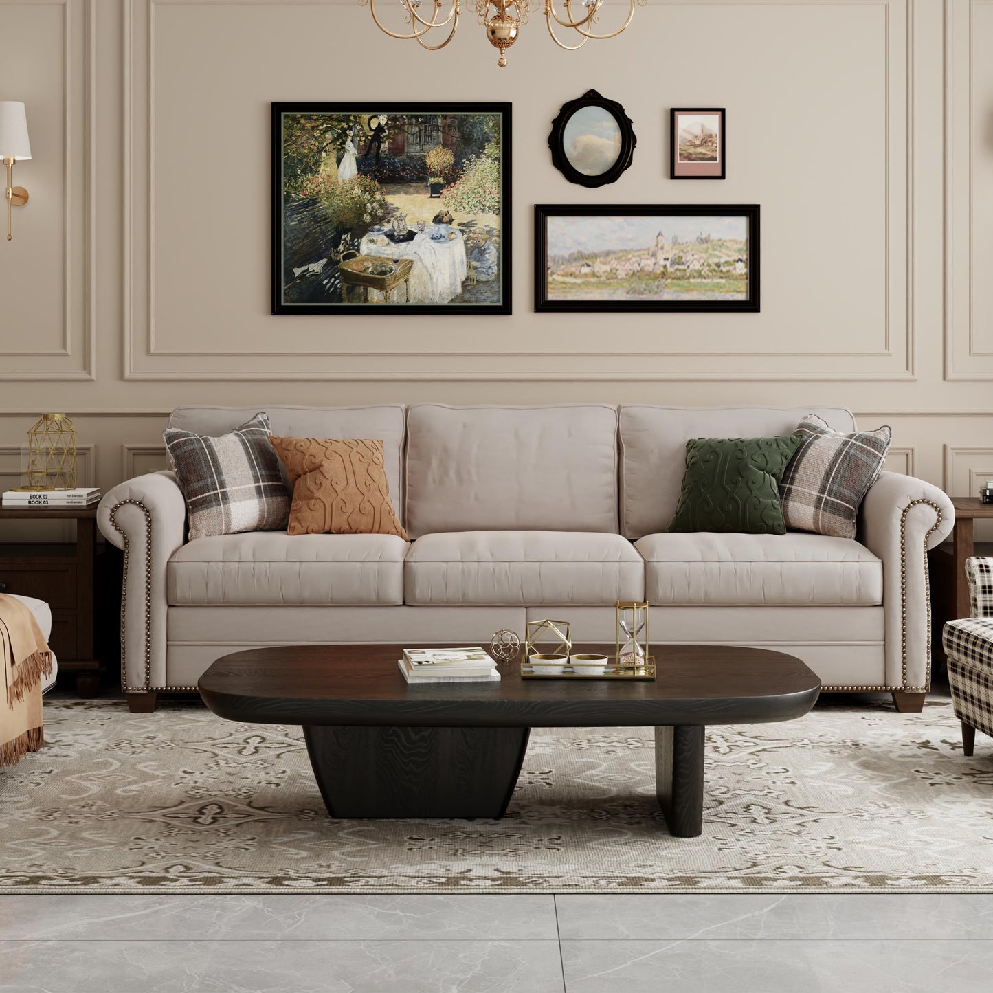 FHKJ Modern Wood Coffee Table for Living Room, 51.2" Black Rectangle Coffee Table with 2 Unique Legs, Center Table for Living Room Table Tea Table for Home Office