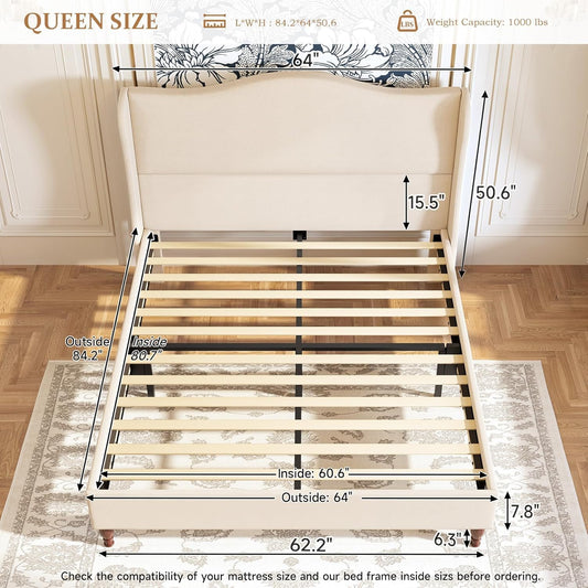 Upholstered Wingback Headboard Queen Size Bed