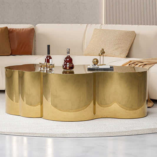 IKIFLY Modern Gold Stainless Coffee Table, Large Cloud Fashion Design Accent Table for Living Room Bedroom