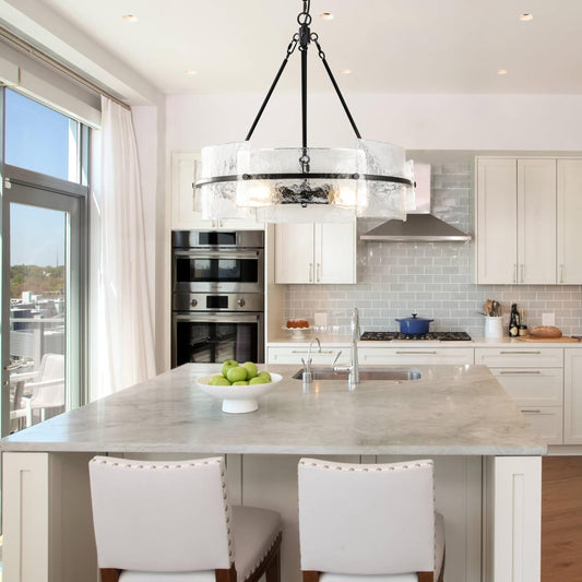22" Metal and Rippled Glass Chandelier