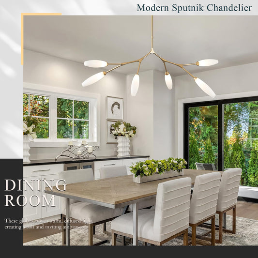 Sparklelf Modern 6-Light Chandelier Elegance Sputnik Chandeliers for Dining Room L50’’ Large Glass Chandelier Adjustable Branch Pendant Light Fixture for Living Room Kitchen Bedroom