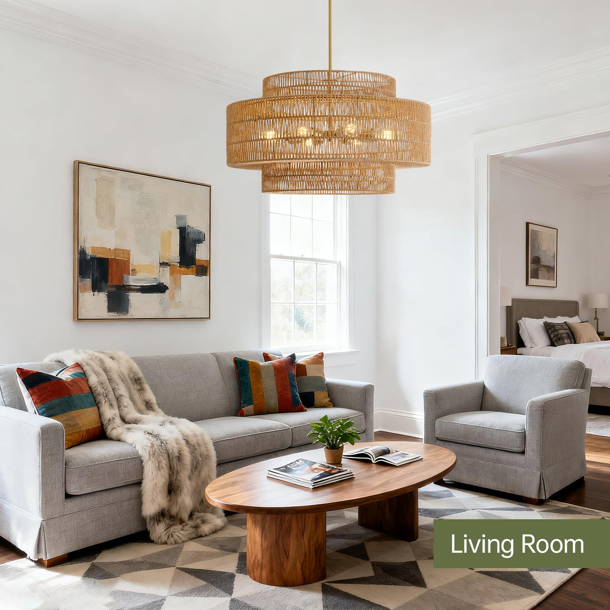 30" 8-Light Rattan Chandelier