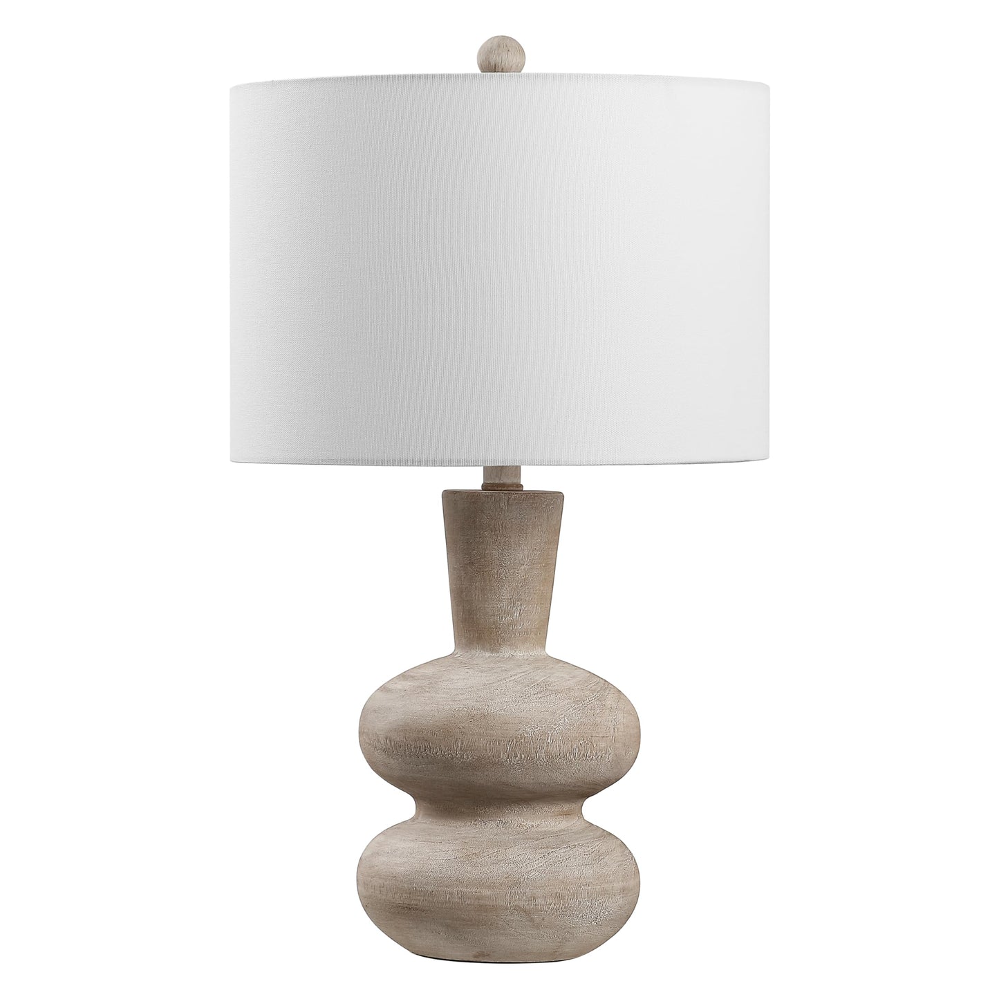 JONATHAN Y 24" Antique Brown Modern Minimalist Sculptural Oak-Grain Resin LED Table Lamp for Living Room Bedroom, White Linen Drum Shade, LED Bulb Included JYL5708A