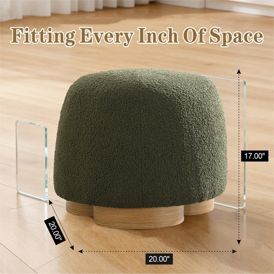 Round Boucle Ottoman with Wood Feet