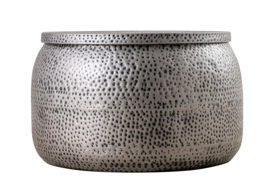 Albany Living Modern Round Aluminum Hammered Embossed Texturing, Metal Drum Coffee Table with Removable Lid for Storage,Fully Assembled, for the Living Room and Bedroom, Gray