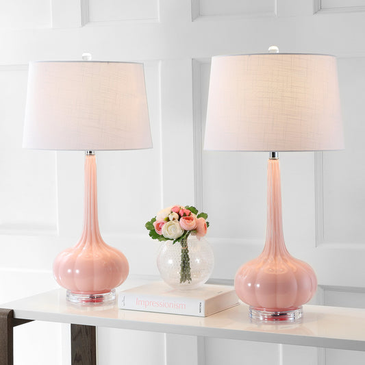 Pink Glass Table Lamps, Set of 2