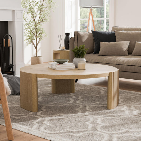 42" Round Oak Veneer Coffee Table