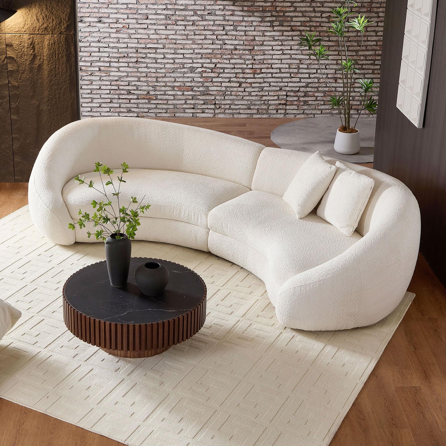 126" Curved Boucle Sectional Sofa
