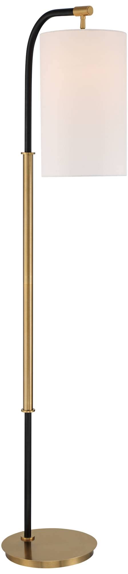 Possini Euro Design Sausalito Mid Century Modern Downbridge Floor Lamp 67" Tall Warm Gold Black Metal Linen Blend Fabric Cylinder Shade for Living Room Reading House Bedroom Home Office House