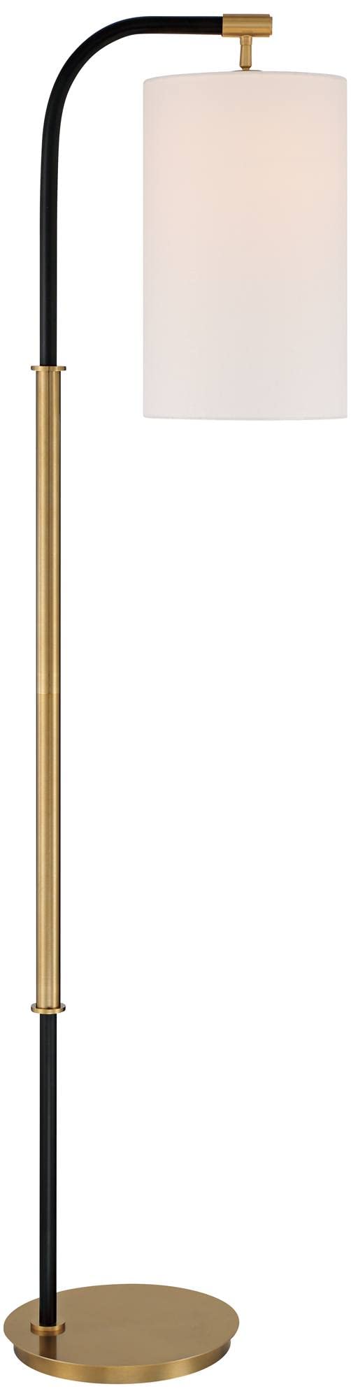 Possini Euro Design Sausalito Mid Century Modern Downbridge Floor Lamp 67" Tall Warm Gold Black Metal Linen Blend Fabric Cylinder Shade for Living Room Reading House Bedroom Home Office House