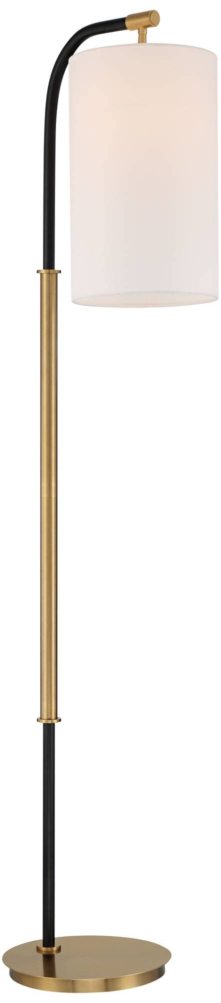 Possini Euro Design Sausalito Mid Century Modern Downbridge Floor Lamp 67" Tall Warm Gold Black Metal Linen Blend Fabric Cylinder Shade for Living Room Reading House Bedroom Home Office House