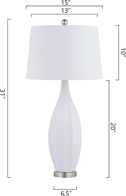Maxax 31'' Tall Ceramic Table Lamps Set of 2, Large White Bedside Nightstand Lamps with White Shade Rustic End Table Lamps for Living Room Bedroom Office