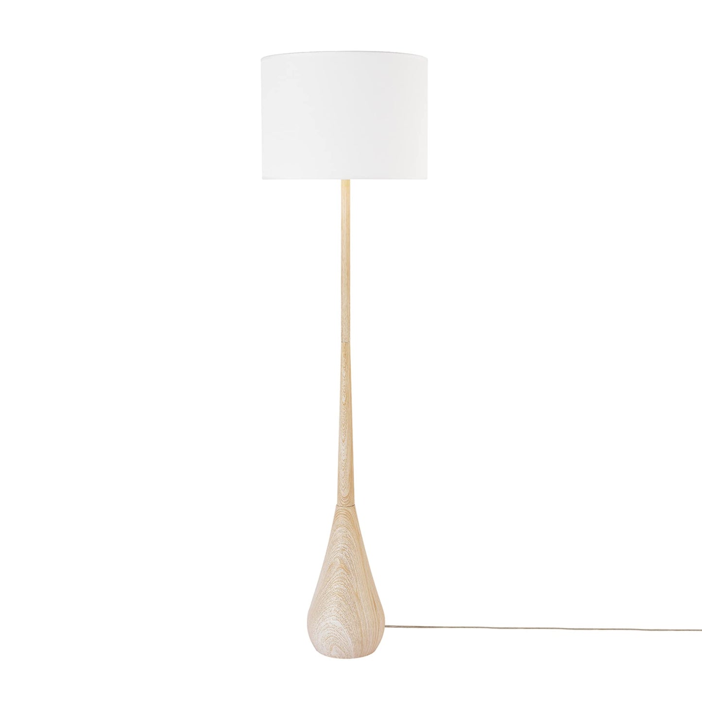 Globe Electric 65" Floor Lamp, Wood-Toned Finish, White Cotton Shade, Japandi Style, E26 Base, On/Off Rotary Switch, 5-Ft Cord, 52112