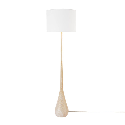 Globe Electric 65" Floor Lamp, Wood-Toned Finish, White Cotton Shade, Japandi Style, E26 Base, On/Off Rotary Switch, 5-Ft Cord, 52112