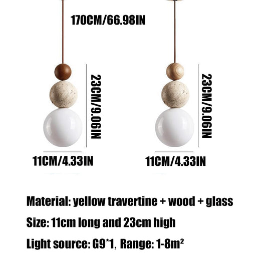 Travertine Wood & Glass Mini Pendant
