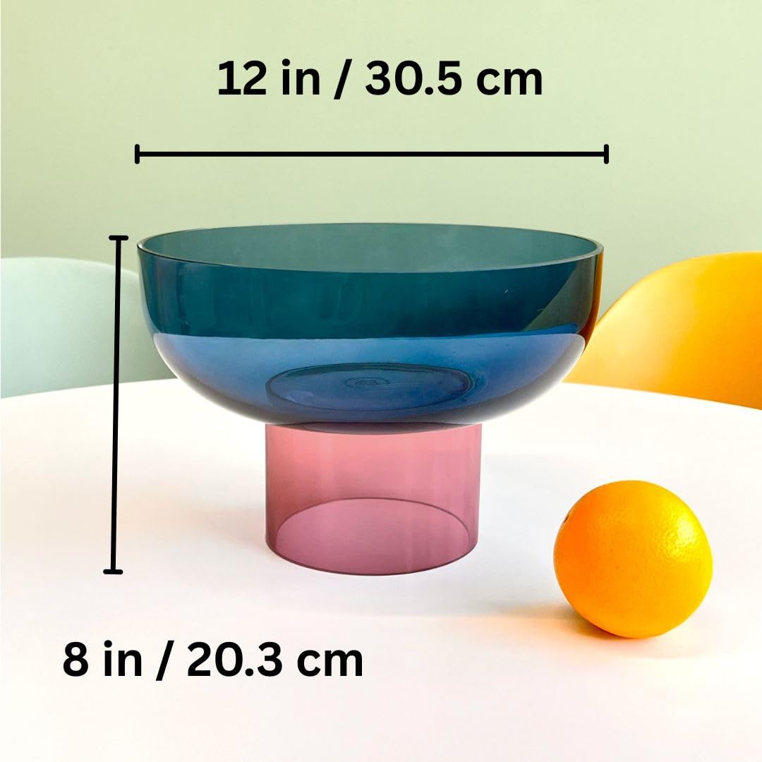 Hand-Blown Colored Glass Decorative Pedestal Bowl