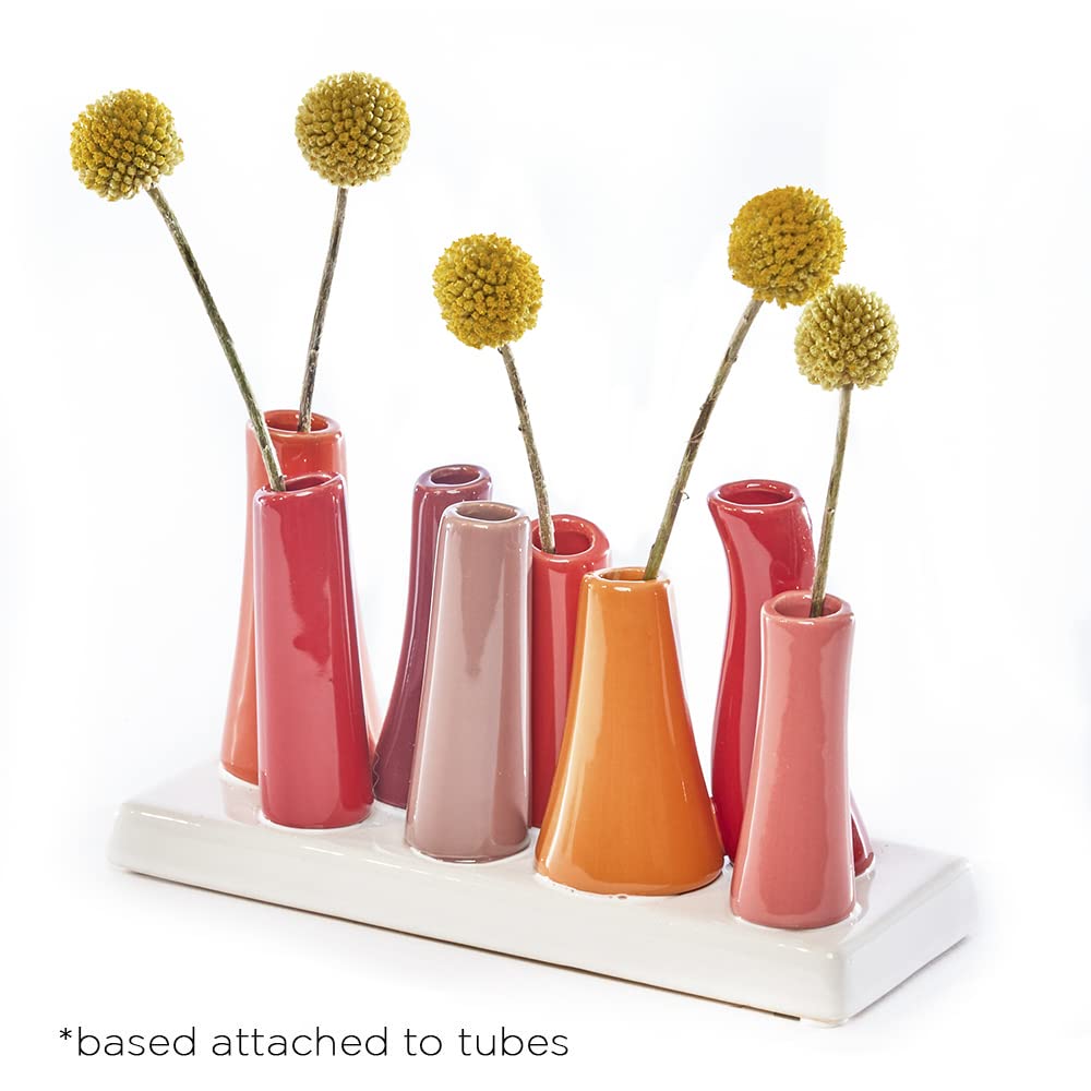 Tubular Ceramic Flower Vase, Orange & Pink